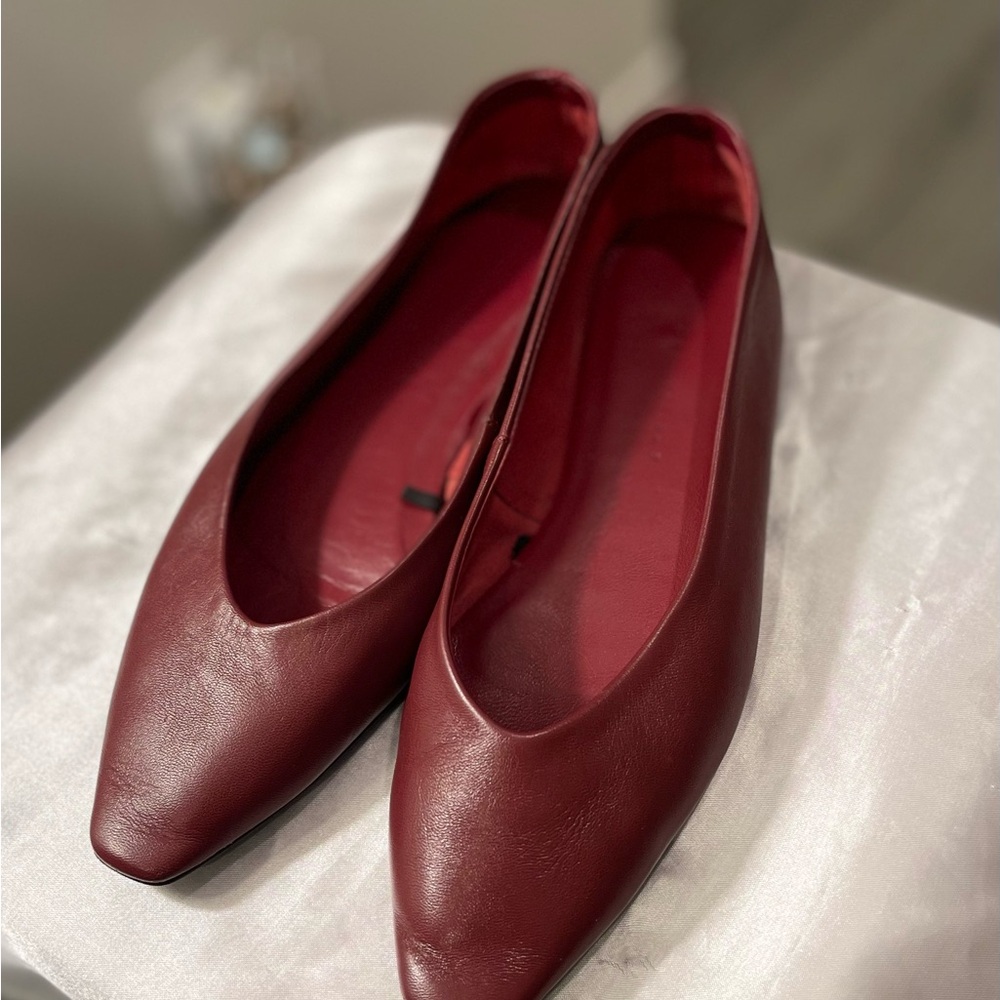 Zara Burgundy Leather Flats - Picture 6 of 10